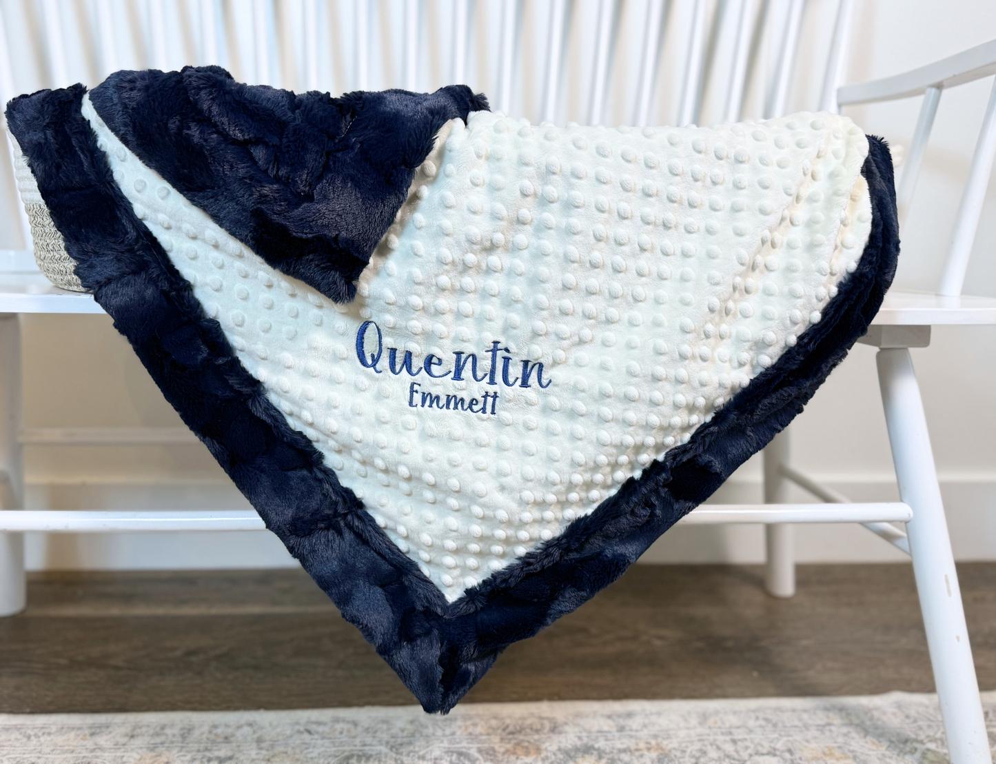 White & Navy Embroidery