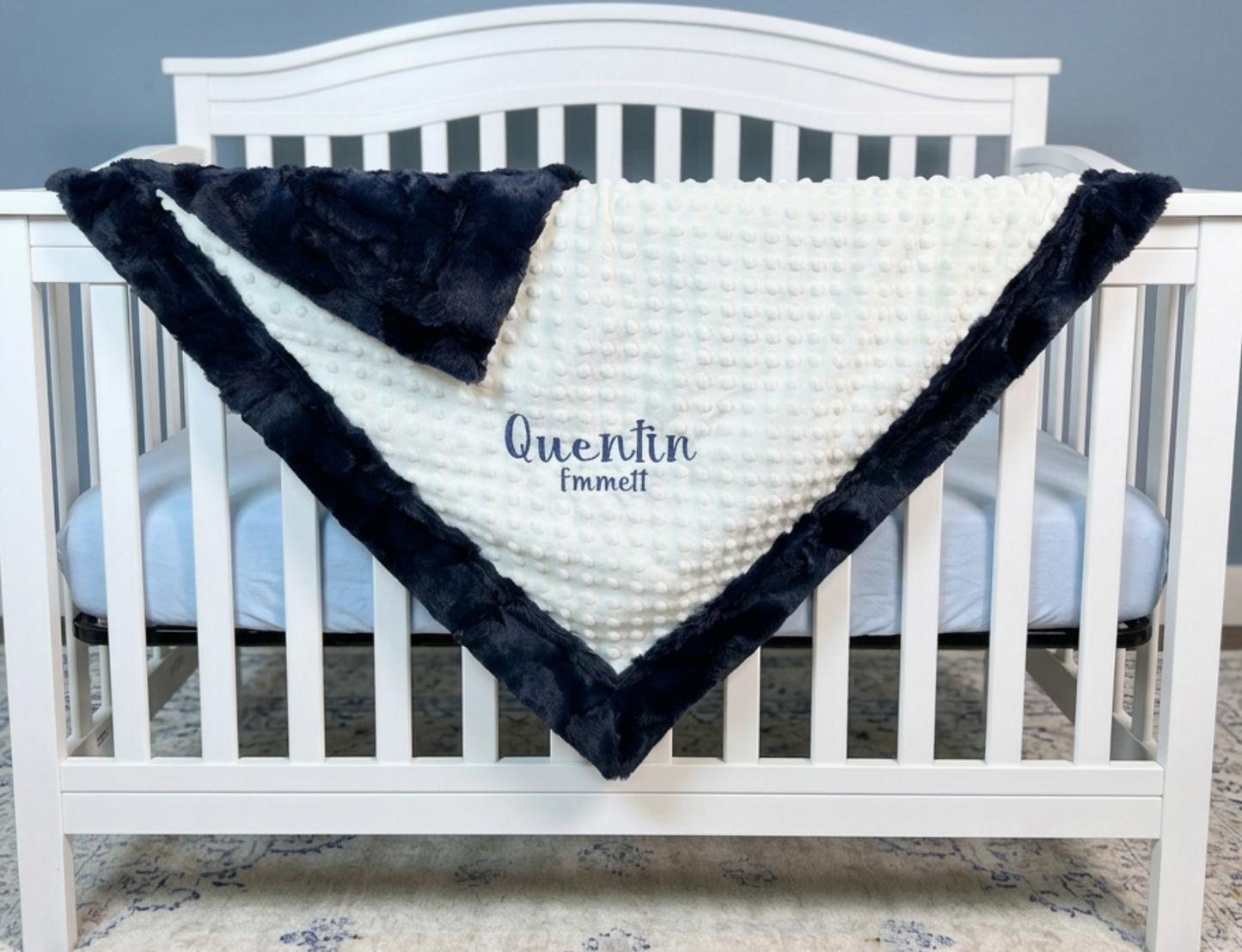 White & Navy Embroidery