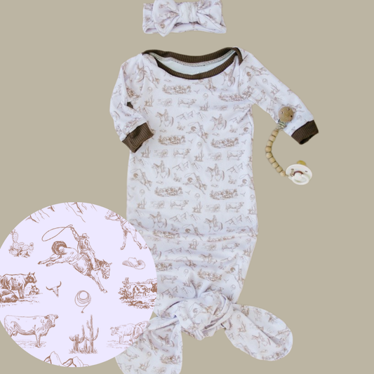 Pink Ranchy Gown & Bow - 1-3Month